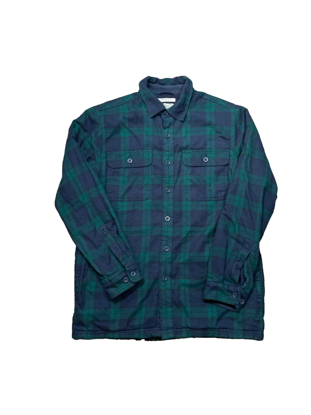 LL Bean Fleece Lined Flannel Shirt Men Medium Plaid Blue Green Cotton 298189